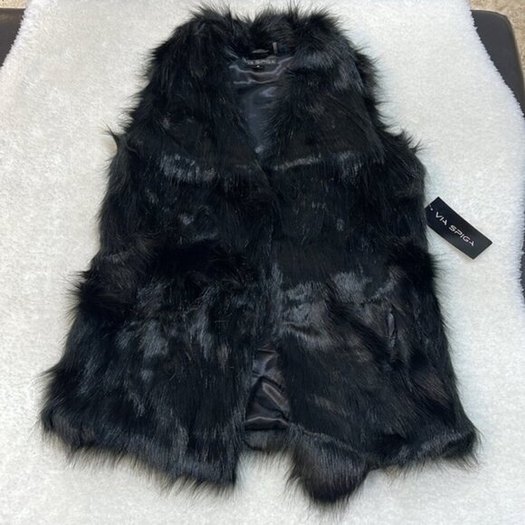 Via Spiga Women's Faux Fur Vest Black - Picture 3 of 7